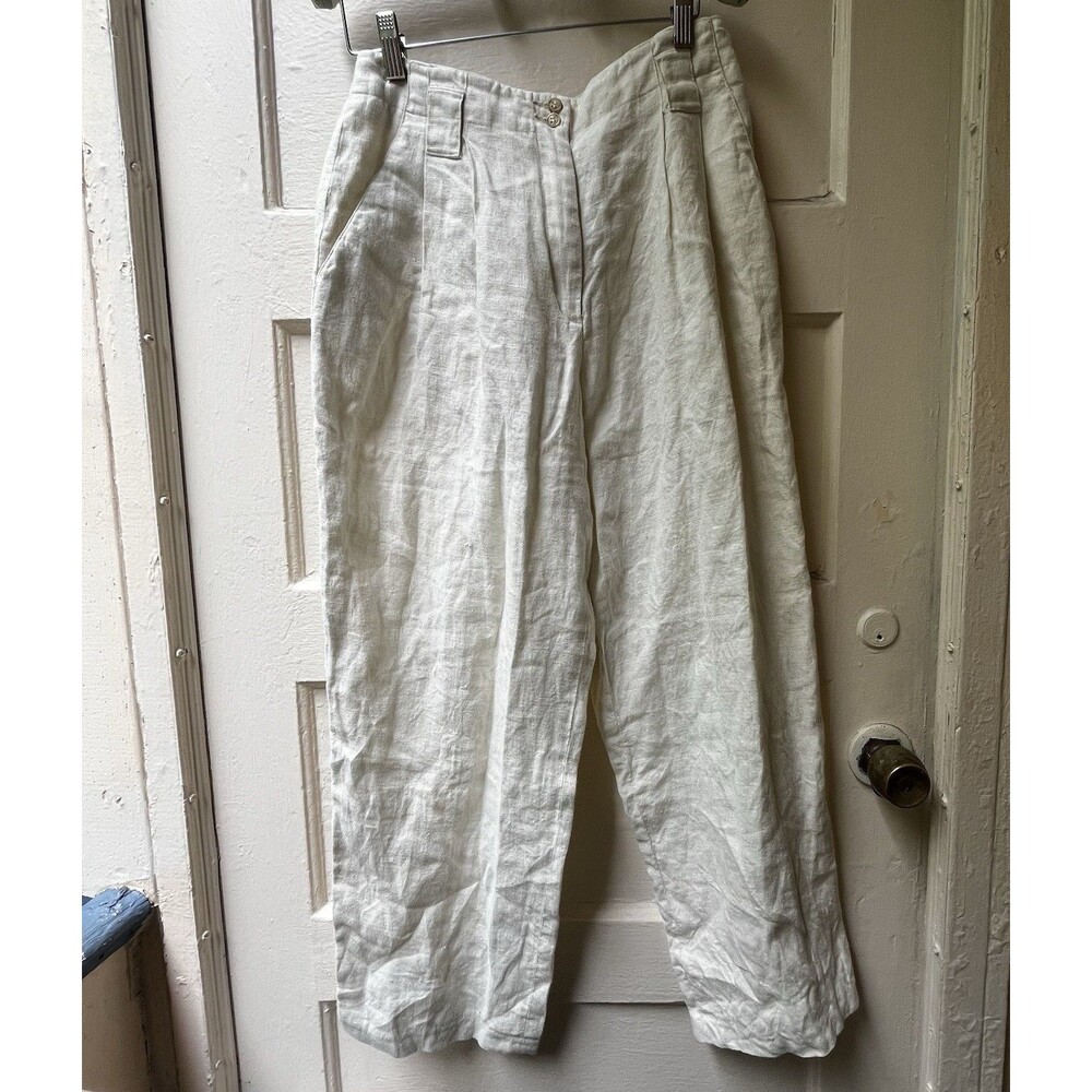 Vintage ILGWU Linen Pants Wide Leg 8 Cream Wide Leg Coastal Casual Office Summer